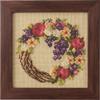 Lecien Cosmo Cross Stitch kit Seasonal Flower Arrangement-Harvest Wreath (with English Instruction) No.592310 Frame Size 6 3/4" x 6 3/4" view 1