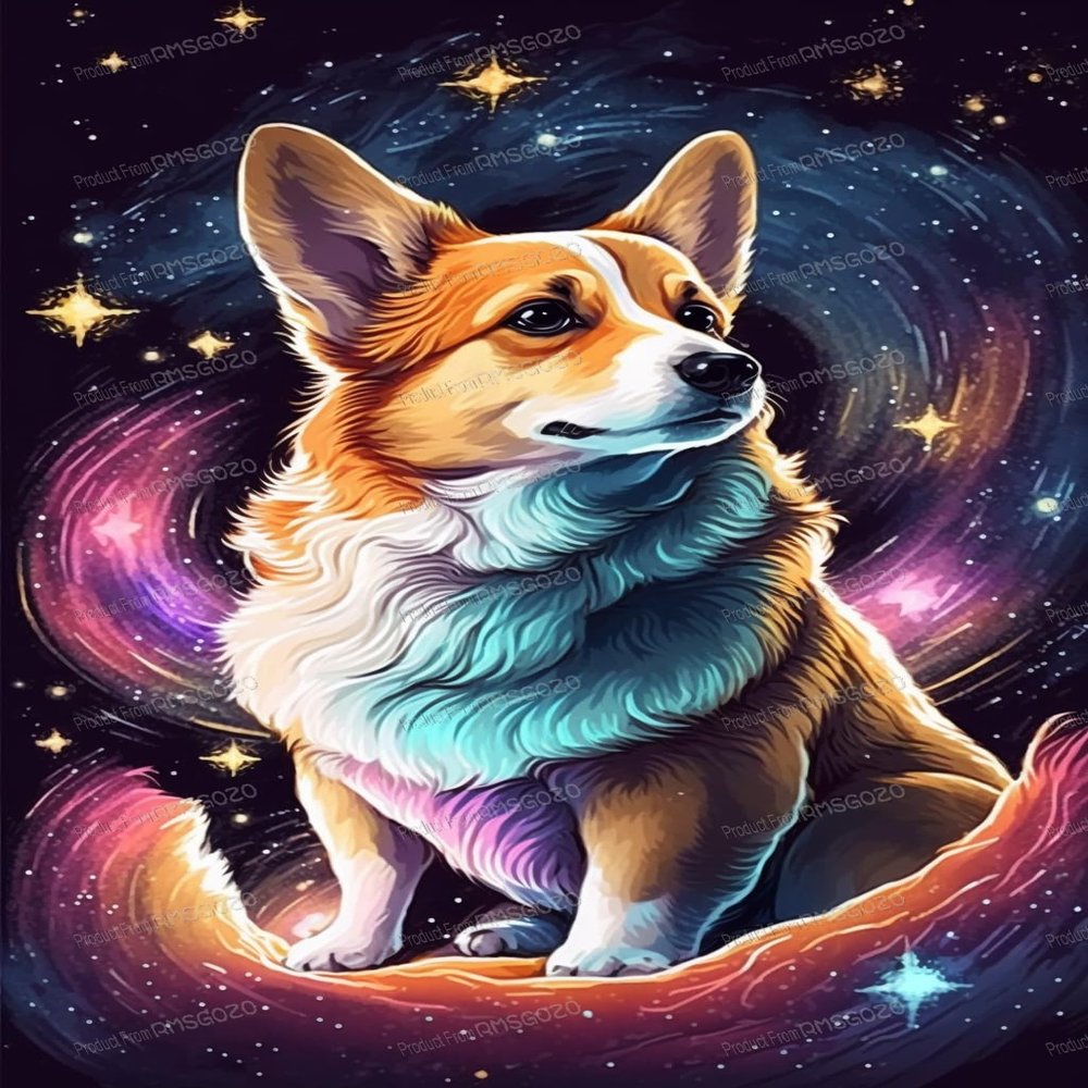 RMSGOZO DIY Starry Sky Corgi Diamond Painting Kits, 12X16 Inch 5D Round Rhinestones Dog Diamond Painting, for Adults Children Embroidery Art Kit, for Room Decor Home Decor Gifts