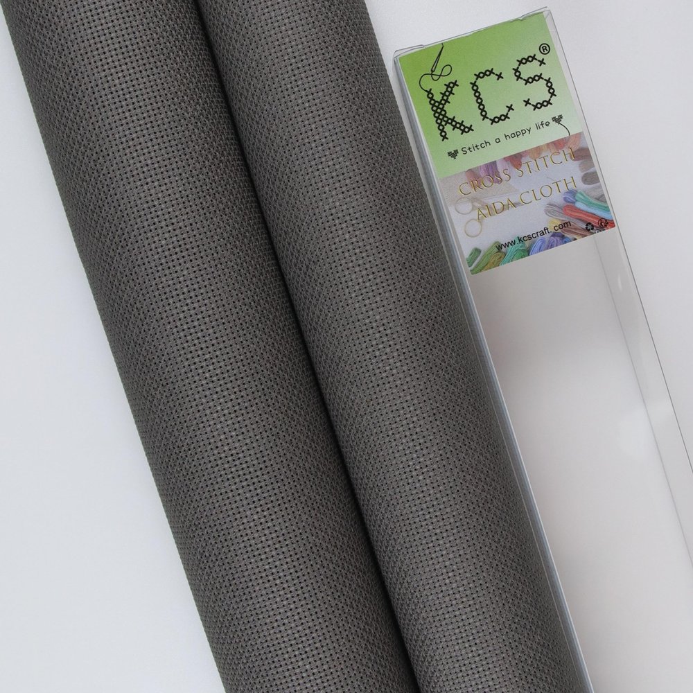 KCS 2 pc of 15" x 18"(38cmx45cm) Counted Cross Stitch Cotton Aida Cloth Needlework Fabric Box (Dark Grey, 18CT)