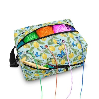 Mintulipy Lemon Butterfly Knitting Bag Organizer Crochet Storage Yarn Holder for Crochet Yarn Storage Bag for Crocheting Presents for Crochet Lovers,Mom,Women