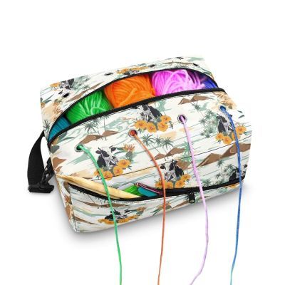 Mintulipy Cow Sunflower Crochet Bag Organizer Crochet Yarn Storage Bag Travel Yarn Bag for Crocheting Yarn Holder for Crochet Accessories, Knitting Needles, Crochet Hooks