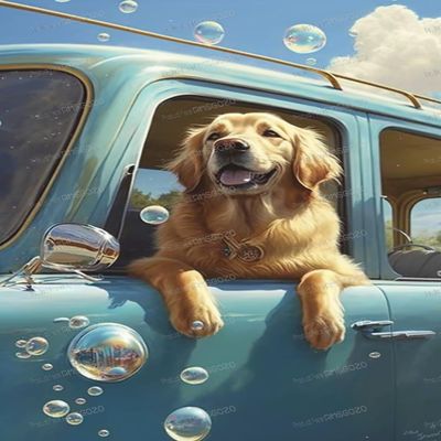 RMSGOZO 5D Cute Golden Retriever Diamond Painting Kits - Animal Diamond Painting, Full Round Diamond Art Kits for Adults and Kids 12X18 Inch, for Wall Decor Living Room Decor Gifts