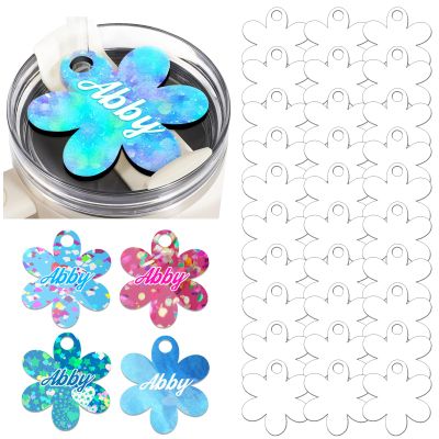 ToBeAce 30 Pcs Sublimation Hardboard Name Plate Blanks Topper for Stanley Tumblers 40 oz Cup Lid H2.0 & H1.0, MDF Personalized Name Tag for Customized Tumblers with Handle, Floral (NOT 30/20)