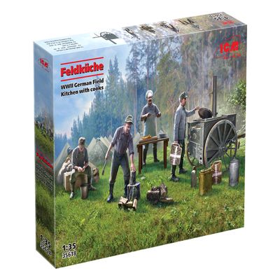 ICM 35618 - Feldkche, WWII German Field Kitchen with Cooks - 100% New Molds - Plastic Military Model Kit - Scale 1:35