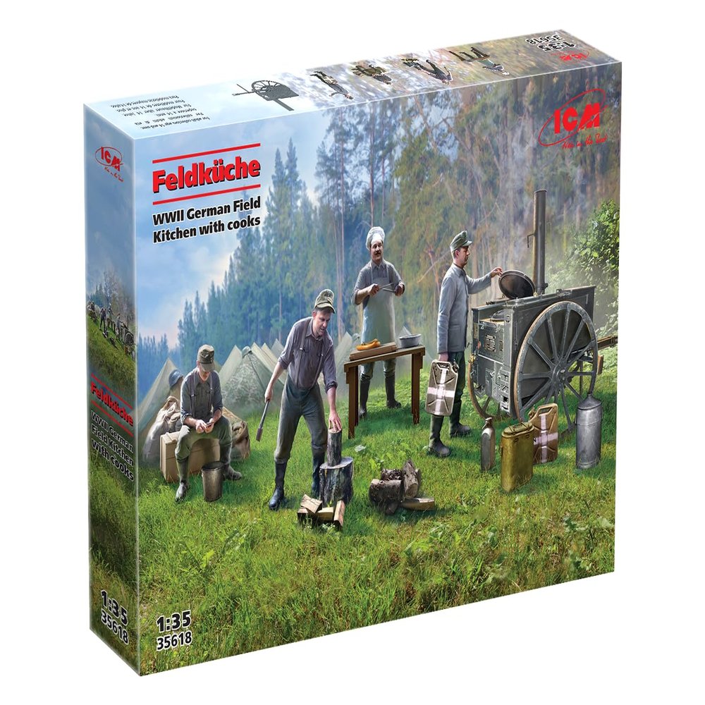 ICM 35618 - Feldkche, WWII German Field Kitchen with Cooks - 100% New Molds - Plastic Military Model Kit - Scale 1:35