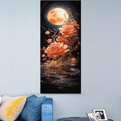 Rose Moon Diamond Painting Kits for Adults, Paint By Numbers Kit for Adults, Diamond Art Kits for Adults, Art Supplies for Adults Craft Kits, Gem Art Diamond Dots, Home Wall Decor, 26x77inch A122
