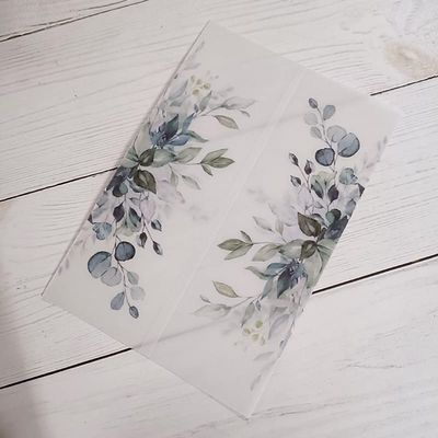 Translucent Envelopes,Vellum Jackets, 50PC/LOT Transparent Watercolor Floral Wedding Invitation Card Cover Semi Invites Jacket Wrap(Color:Flower, Size : Wrap N Invitation) (Color : Green leaves, Si
