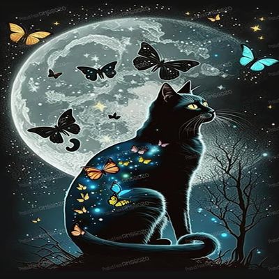 RMSGOZO Starry Butterfly Cat Diamond Painting Kits - DIY Diamond Art for Adults & Kids, Full Round Gemstone Crystal Cross Stitch Kit, Great for Room Decor Bathroom Decor Or Gifts 16X24 Inch