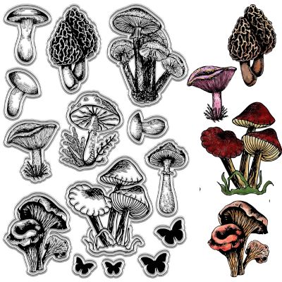 CRASPIRE Mushroom Clear Stamps Vintage Wild Plants Rubber Stamps Reusable Background Postmark Transparent Silicone Stamp Seals for Journaling Card Making Decor Scrapbooking Supplies Album Decoration