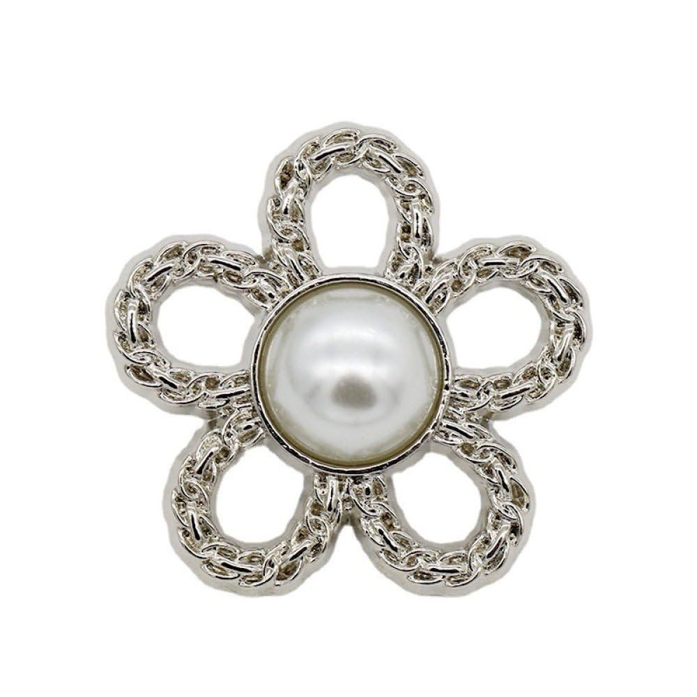 LIBERGA 20 Pcs Silver Buttons with Shank, Pearl Flower Decorative Button for Women Clothes Cardigans Coat Craft Projects, 22mm