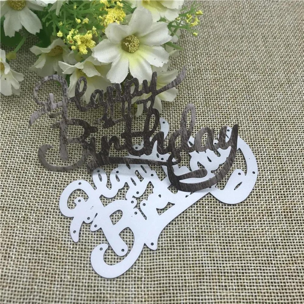 Dies Cut Stencils,10x6.3cm Happy Birthday Letters Background Metal Cutting Dies for Scrapbooking Album Embossing Paper Cards Decorative Crafts