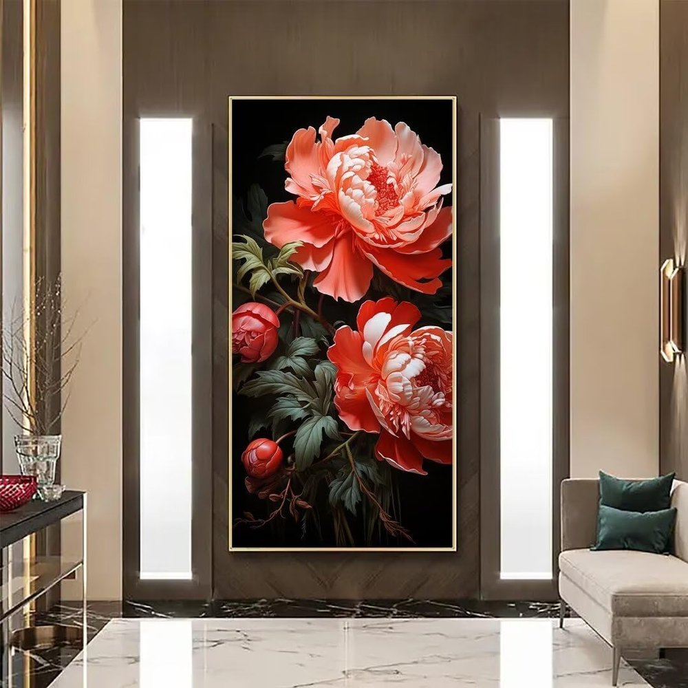 Large Peony Diamond Painting Kits for Adults,DIY 5D Diamond Art for Beginner Kits,Full Drill Gem Art Diamond Dots Crafts Diamond Painting Embroidery Cross Stitch Kits,for Home Decor 60x120cm/24x48in