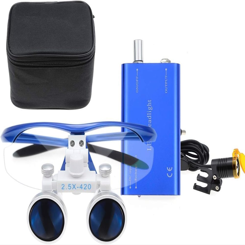 Cloth Case Style 2.5X 420MM Binocular Loupe Magnifier with 3W Seperately Headlight Headlamp (Blue)