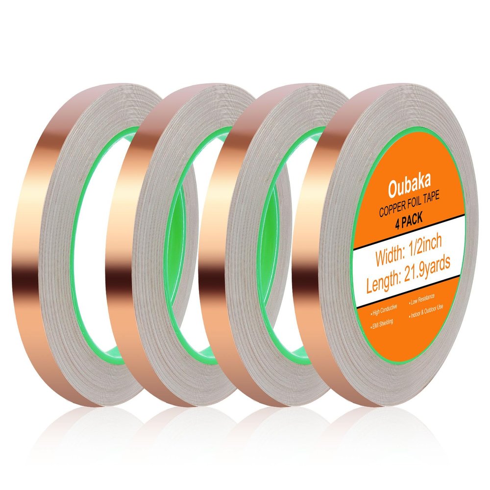 Oubaka 4pcs Copper Foil Tape, (1/2inch X 66 FT) Copper Tape with Double-Sided Conductive for Guitar & EMI Shielding, Paper Circuits, Electrical Repairs, Soldering, Grounding, DIY Crafts