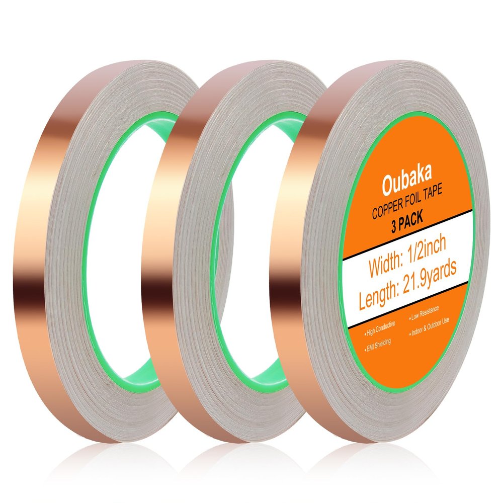 3 Pack Copper Foil Tape (1/2inch X 66 FT) Copper Tape for Stained Glass, Copper Foil with Conductive Adhesive for Guitar & EMI Shielding, Paper Circuits, Electrical Repairs, Soldering, Grounding