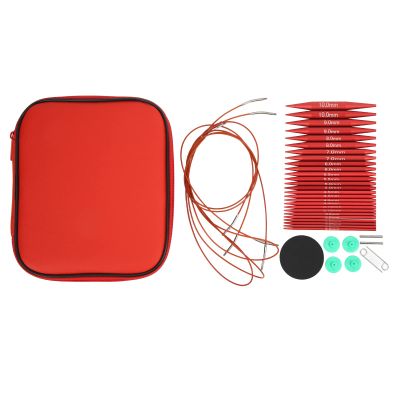 Vvikizy Interchangeable Circular Knitting Needles Set Interchangeable Knitting Needles Red Interchangeable Needles, 13 Size Interchangeable Crochet Knitting Needles