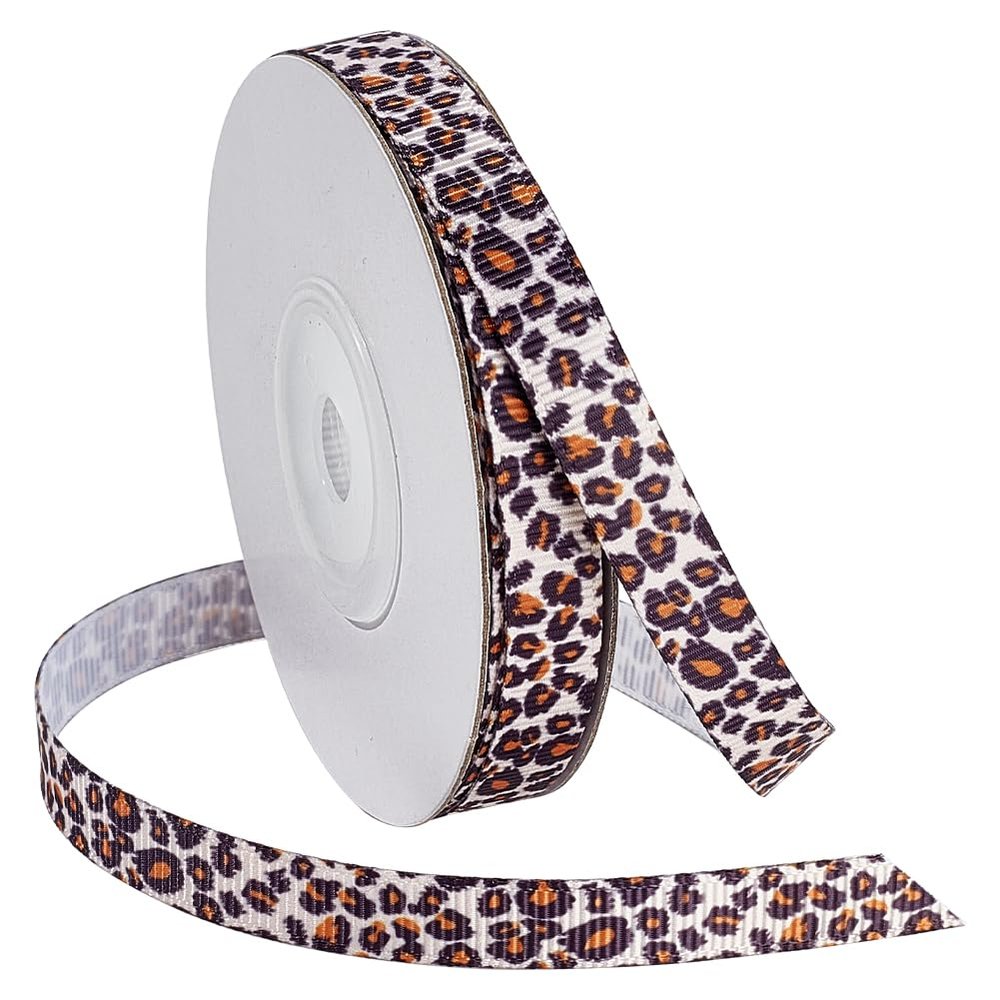 NBEADS Leopard Print Ribbon, About 10Yard x 0.39Inch Grosgrain Wired Edge Ribbon Animal Print Ribbon for Wrapping Party Decoration Hair Bows Garment Accessories, Chocolate