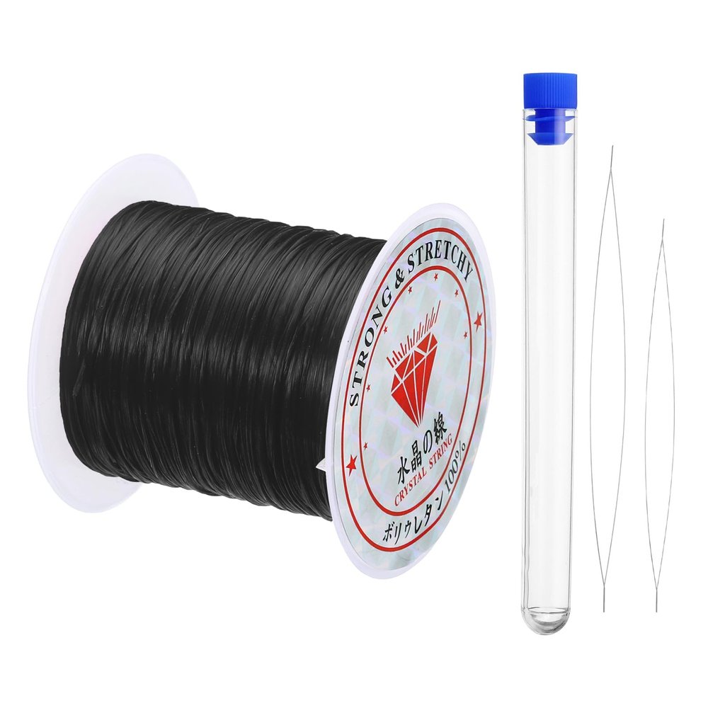 PATIKIL 0.7mm Stretchy Bracelet String Set, 26Ft Craft Elastic Bead Cord with 2 Pcs Beading Needles for Jewelry Making Necklace Bracelet Kit, Black