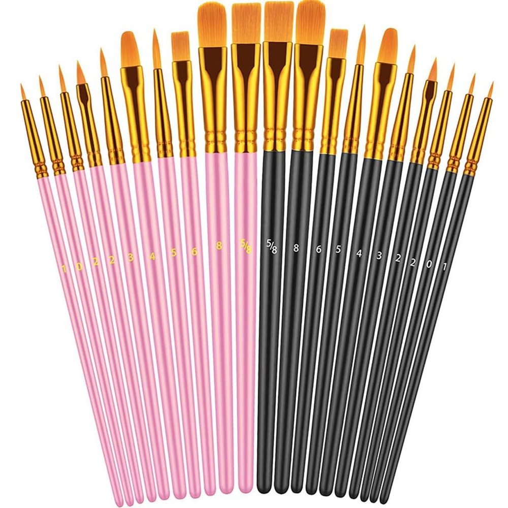 20Pcs Wooden Handle Paint Brushes Set for Acrylic Oil Watercolor Acrylic Paintbrushes for Body Rock Canvas (D As Shown)