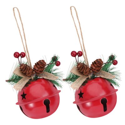 Ciieeo Unique Circle Design Christmas Bells 2 Pack Iron Ornaments Jewelry Accessories Red Jy2001