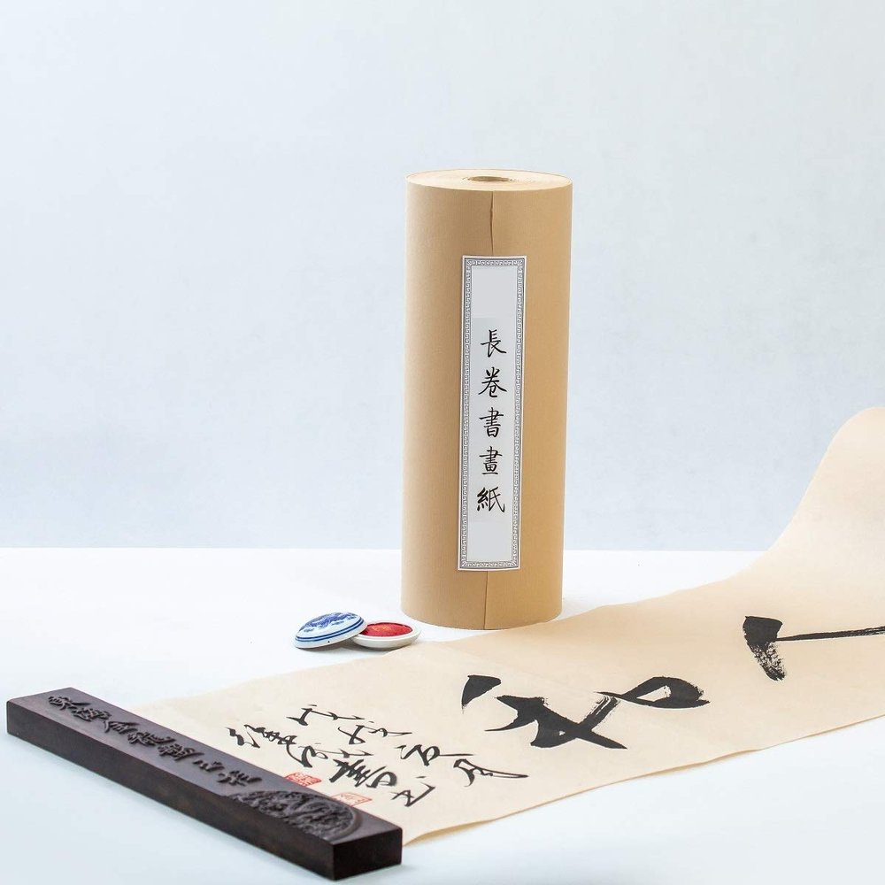 KYMY Chinese/Japanese Calligraphy Paper Roll, Antique Style Sumi/Xuan/Rice Paper, Long Scroll Brush Ink Roll Half Sheng Shu (Raw Ripe) Xuan (35cmx50m/13.8in X 164ft)