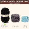 ERLYEEN Chenille Chunky Yarn Super Bulky Soft Thick Fluffy Jumbo Giant Washable Polyester Big Yarn DIY for Arm Knit Blanket Cushion Bed Sofa Home Decor,Black,2.2LB view 3