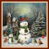 Disxvivy Cross Stitch Stamped Full Embroidery Kits DIY 11CT Cotton Thread Printed DIY Needlepoint Kits Craft Needlework Set Cross-Stitch Stamped Sets-Snowman Snowy Scenery 18x18 inch view 1