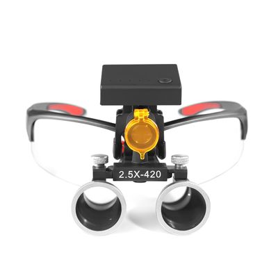 2.5X420mm Lab Loupes Magnifying Glasses + 3W Cordless Headlamp with Optical Filter (Black)