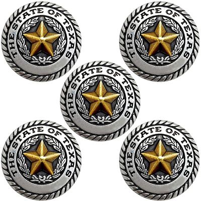 Cowboy Craft The State of Texas Antiaue Star Conchos Western Engraved Star Conchos 1" Pack of 5 (5 pcs - Antique Gold)