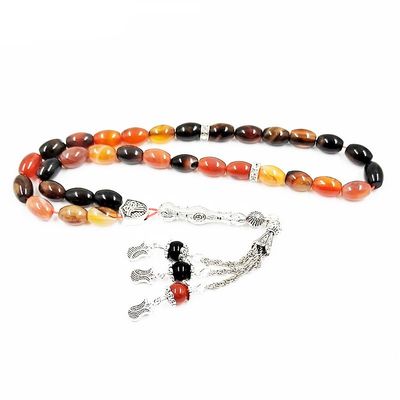 ALBASHAN Tasbih Natural agate muslim prayer beads ramadan gift muslim bracelet arabic accessories pendant (8mm x 12mm x 33beads)