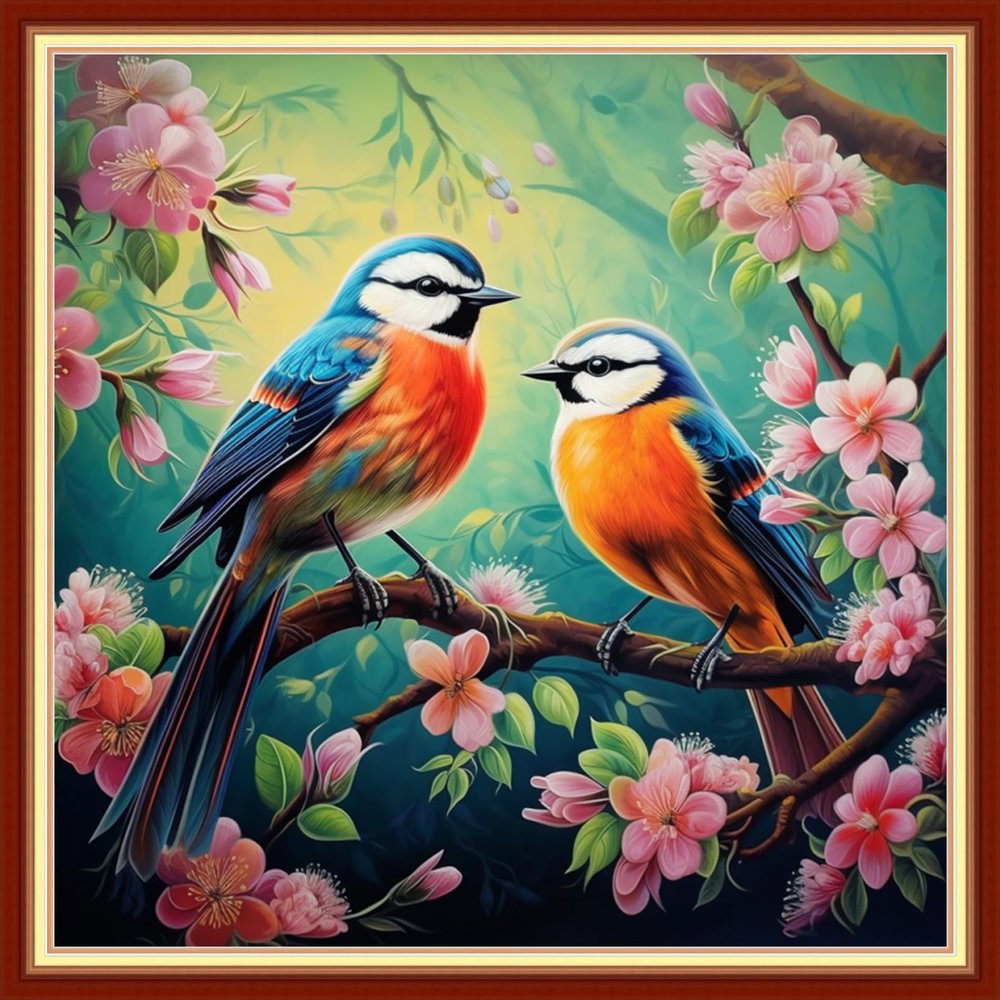 Disxvivy Cross Stitch Stamped Full Embroidery Kits DIY 11CT Cotton Thread Printed DIY Needlepoint Kits Craft Needlework Set Cross-Stitch Stamped Sets-Singing Birds Fragrant Flowers 18x18 inch