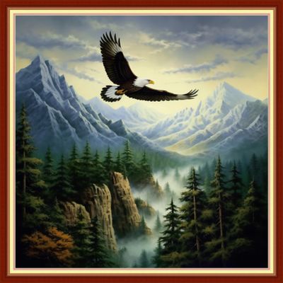 Disxvivy Cross Stitch Stamped Full Embroidery Kits DIY 11CT Cotton Thread Printed DIY Needlepoint Kits Craft Needlework Set Cross-Stitch Stamped Sets-Eagle Scenery 18x18 inch