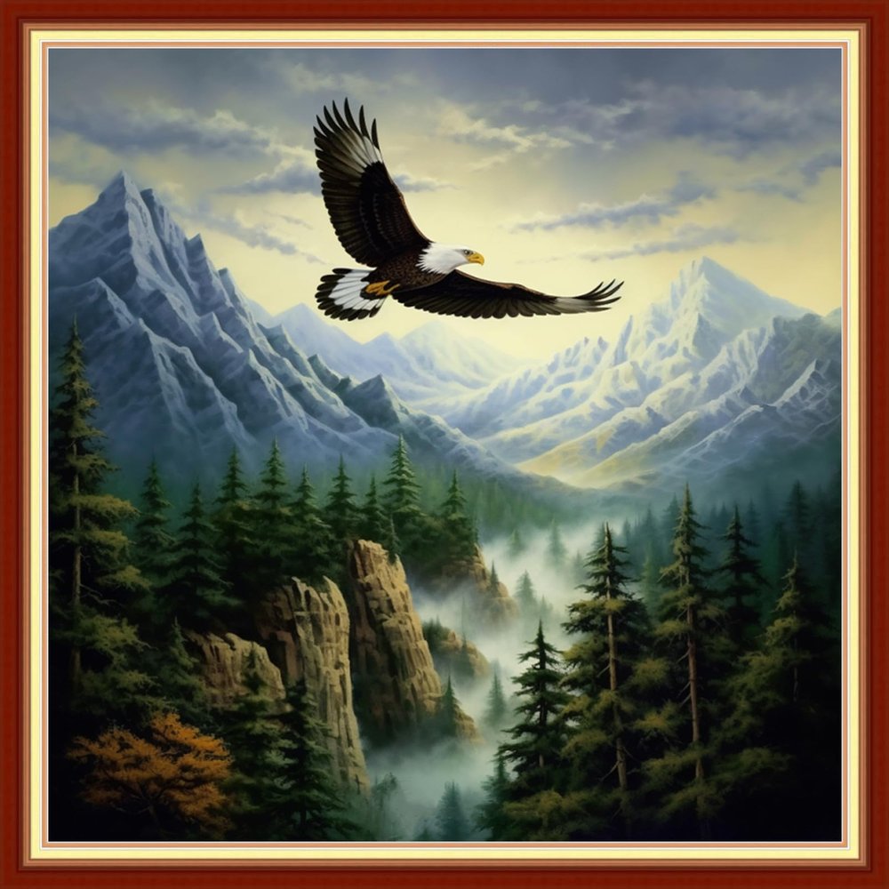 Disxvivy Cross Stitch Stamped Full Embroidery Kits DIY 11CT Cotton Thread Printed DIY Needlepoint Kits Craft Needlework Set Cross-Stitch Stamped Sets-Eagle Scenery 18x18 inch