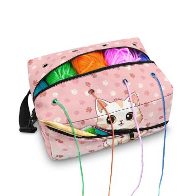 Mintulipy Cute Cat Crochet Bag Organizer Crochet Accessories, Knitting Needles, Crochet Hooks Crochet Bags and Totes, Yarn Bags for Crocheting, Yarn Holder Case