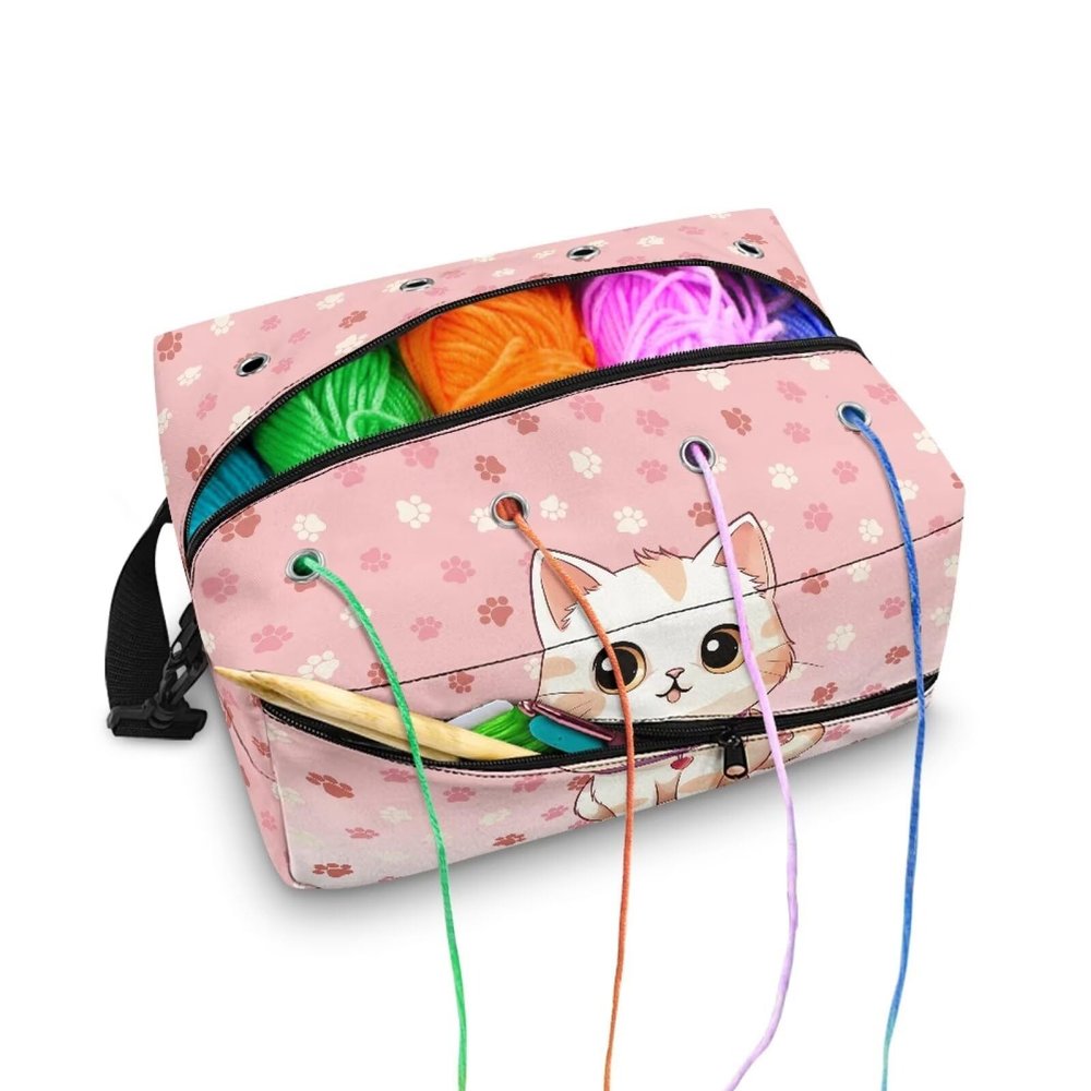 Mintulipy Cute Cat Crochet Bag Organizer Crochet Accessories, Knitting Needles, Crochet Hooks Crochet Bags and Totes, Yarn Bags for Crocheting, Yarn Holder Case