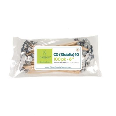 Direct Candle Supply - Slow Burn Cotton Pre-Waxed Wicks - CD Wick 10 for Candle Making - 100 Pack, White