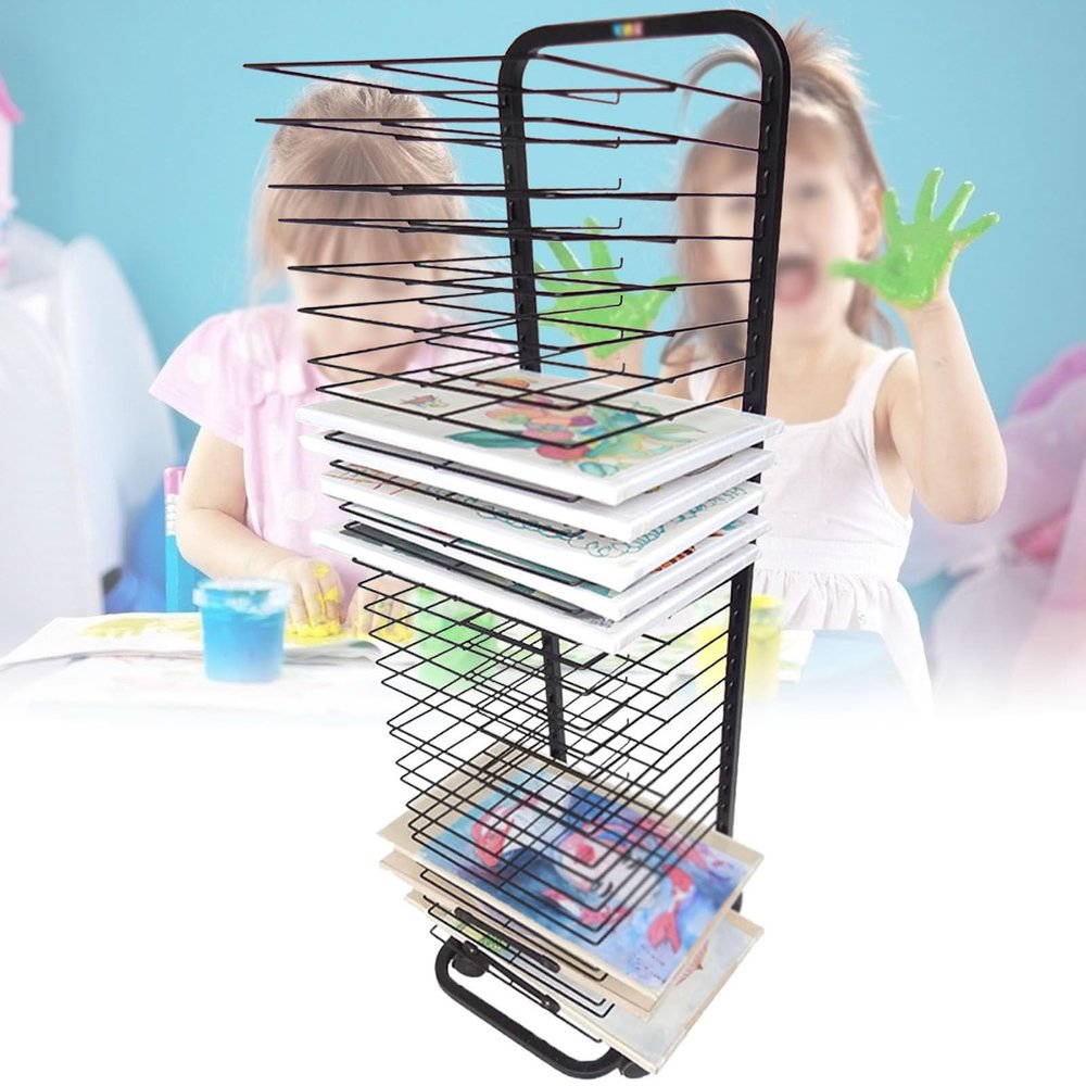 THEGA Art Drying Rack - Steel Drying Painting Racks, Kids Painting Drying Rack with Wheels, Keep Artwork Protected While Drying, Space Saving Rack, Ideal for Schools and Art Studios (Size : 15Layers)