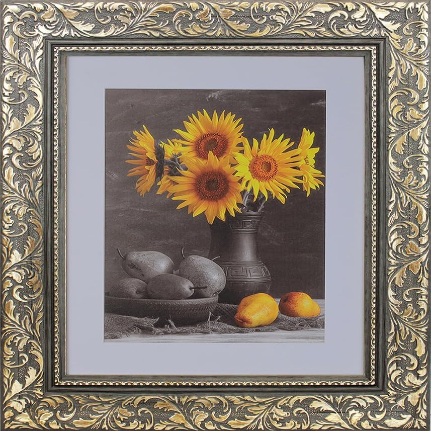 7X7 3 3/8" Polystyrene Ornate Picture Frame 1743 Series - Grey Chocolate Gold by WholesaleArtsFrames-com Made In USA