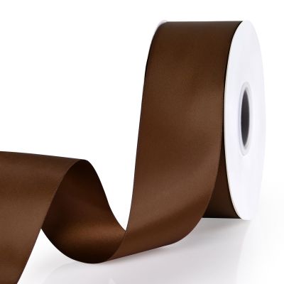 Showin Brown Ribbon, Double Face 2 Inch x Continuous 50 Yards Brown Satin Ribbon for Gift Wrapping, Wedding Decoration and Floral Bouquets