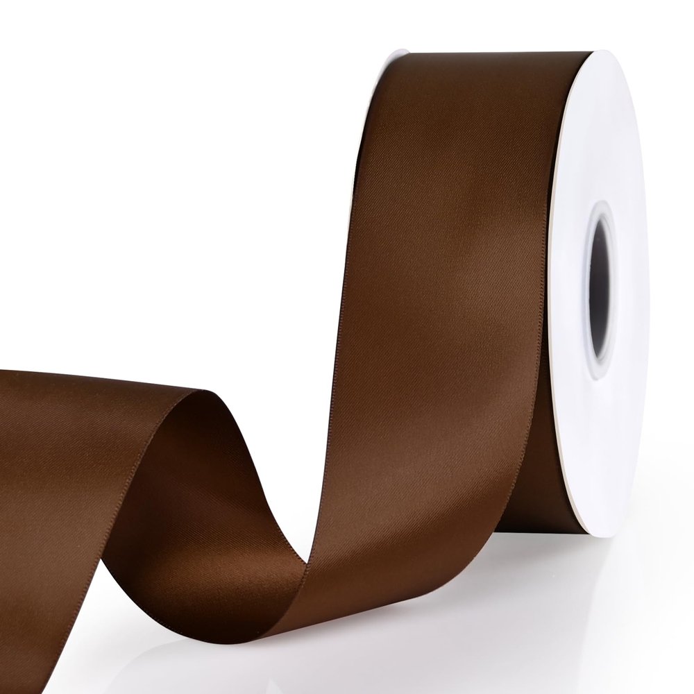 Showin Brown Ribbon, Double Face 2 Inch x Continuous 50 Yards Brown Satin Ribbon for Gift Wrapping, Wedding Decoration and Floral Bouquets
