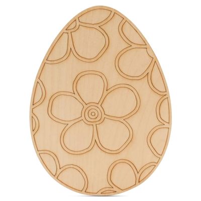 Wooden Eggs for Easter Crafts, Floral, 12-Inch, 1/8 Inch Thick Wood Cutouts, Pack of 2 for Basket Stuffers, by Woodpeckers