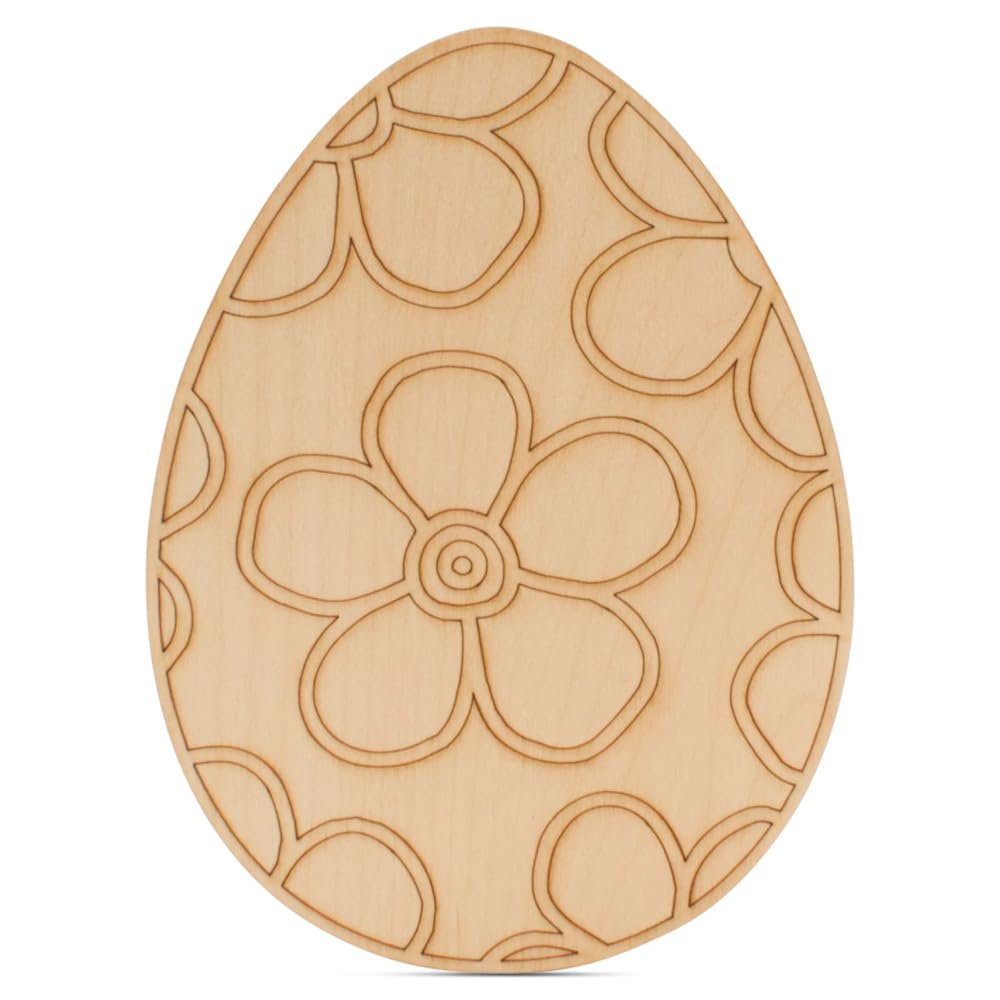 Wooden Eggs for Easter Crafts, Floral, 12-Inch, 1/8 Inch Thick Wood Cutouts, Pack of 2 for Basket Stuffers, by Woodpeckers