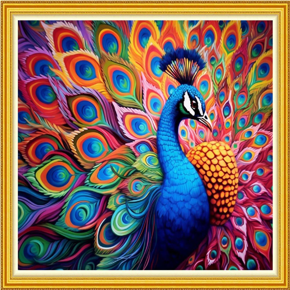 Funxvoot Stamped Cross Stitch Kits Beginners Full Range of Embroidery Kits for Adults 11CT Embroidery Patterns Needlepoint Kits Printed Cross Stitch Kits-Colorful Peacock 16x20 inch