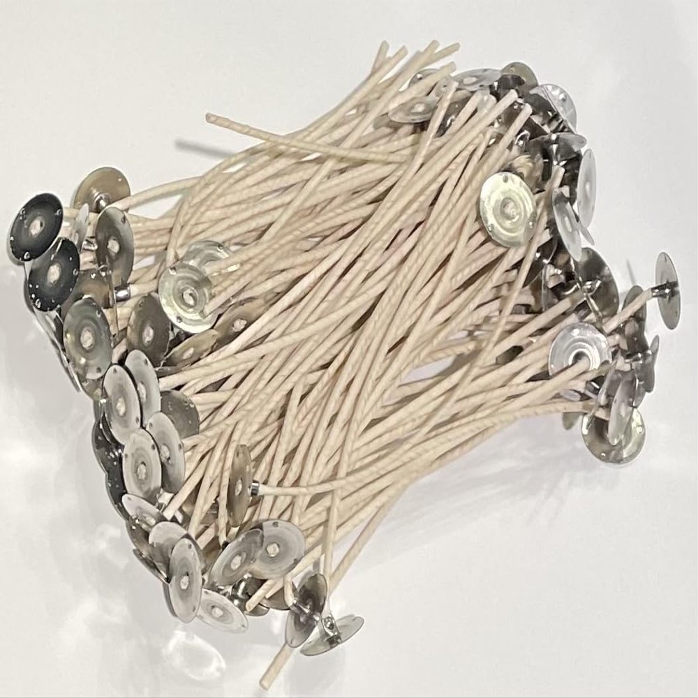 CD Candle Wicks - 6 Inches - Custom Assemblies (Pre-Waxed with Sustainer Tabs) - for DIY Candle Making Supplies - Made in USA - Hand Counted by US Veteran (CD - 4, 100, Piece)