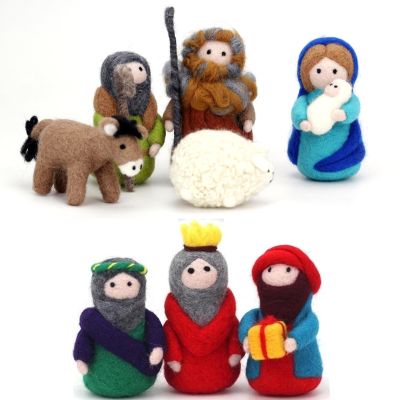 ThinkThings 8Pcs Needle Felting Nativity Kit, Wool Felting Kits for Beginner, Felting Starter Guide with DIY Manual, Joseph and Mary Nativity Story Gift for Christmas Day New Year Celebration