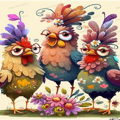 RMSGOZO 5D Cartoon Flower Rooster Diamond Art Kits, Chic Crystal Full Round Gemstone Diamond Painting Kits, for Adults & Children Beginners, for Wall Decor Bedroom Decor Or As Gifts 12X16 Inches