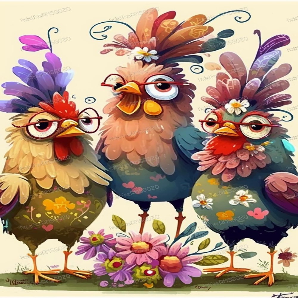 RMSGOZO 5D Cartoon Flower Rooster Diamond Art Kits, Chic Crystal Full Round Gemstone Diamond Painting Kits, for Adults & Children Beginners, for Wall Decor Bedroom Decor Or As Gifts 12X16 Inches