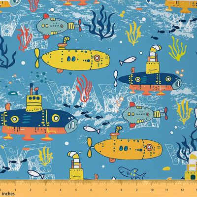 Feelyou Sailboat Fabric by The Yard 5 Yards Ocean Creature Submarine Soft Flannel Decorative Fabric Marine Animals Upholstery Fabric Summer Blue Sea Adventure DIY Reupholstery Fabric