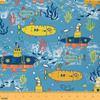 Feelyou Sailboat Fabric by The Yard 5 Yards Ocean Creature Submarine Soft Flannel Decorative Fabric Marine Animals Upholstery Fabric Summer Blue Sea Adventure DIY Reupholstery Fabric view 1