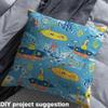 Feelyou Sailboat Fabric by The Yard 5 Yards Ocean Creature Submarine Soft Flannel Decorative Fabric Marine Animals Upholstery Fabric Summer Blue Sea Adventure DIY Reupholstery Fabric view 4
